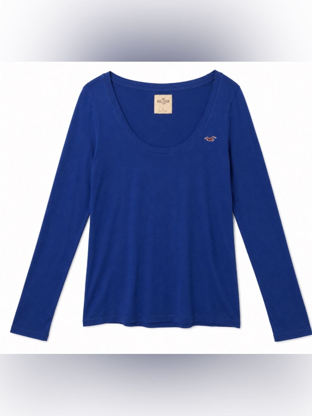 Hollister Women's Scoop Neck Long-Sleeve Top in Blue